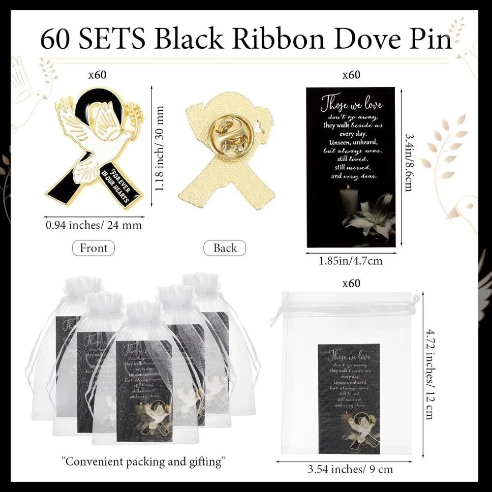 Other | Funeral Pins Set Alloy Dove Black Ribbon Prayer Cards Organza ...